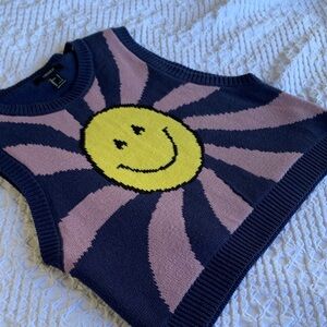 Forever 21 Smiley Face Knit Vest - Yellow and Purple